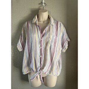 Women’s Beach Lunch Lounge Button Up Shirt Striped Size Medium
